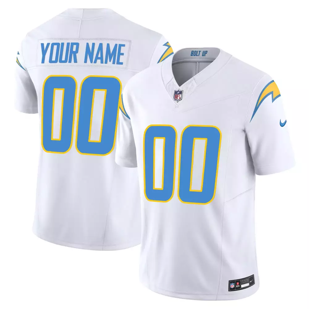 Custom White Los Angeles Chargers All Stitched Vapor Jersey 2023 | Perfect for Game Day for Men, Women & Youth