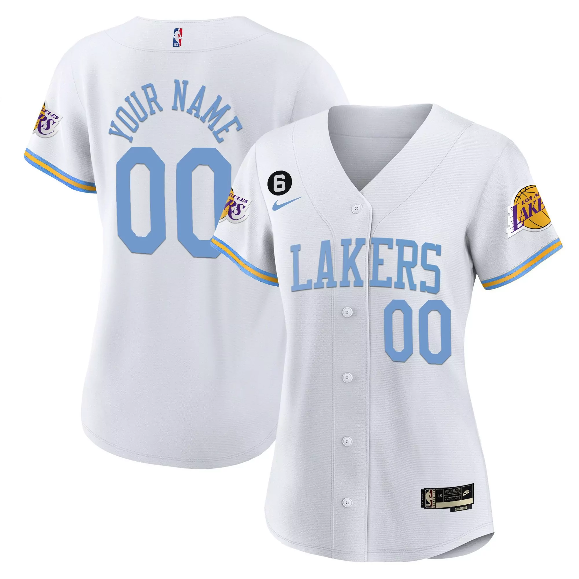los angeles lakers white stitched jersey 6 name patch men s 2023 edition
