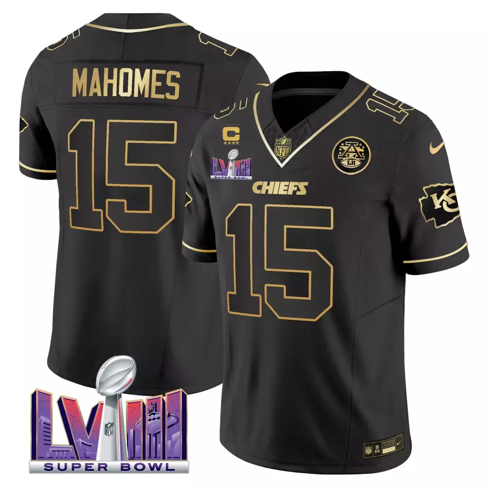 Mahomes 15 Chiefs 2023 Male All Stitched Vapor Jersey | Super Bowl LVII Edition Black | For Men, Women & Youth