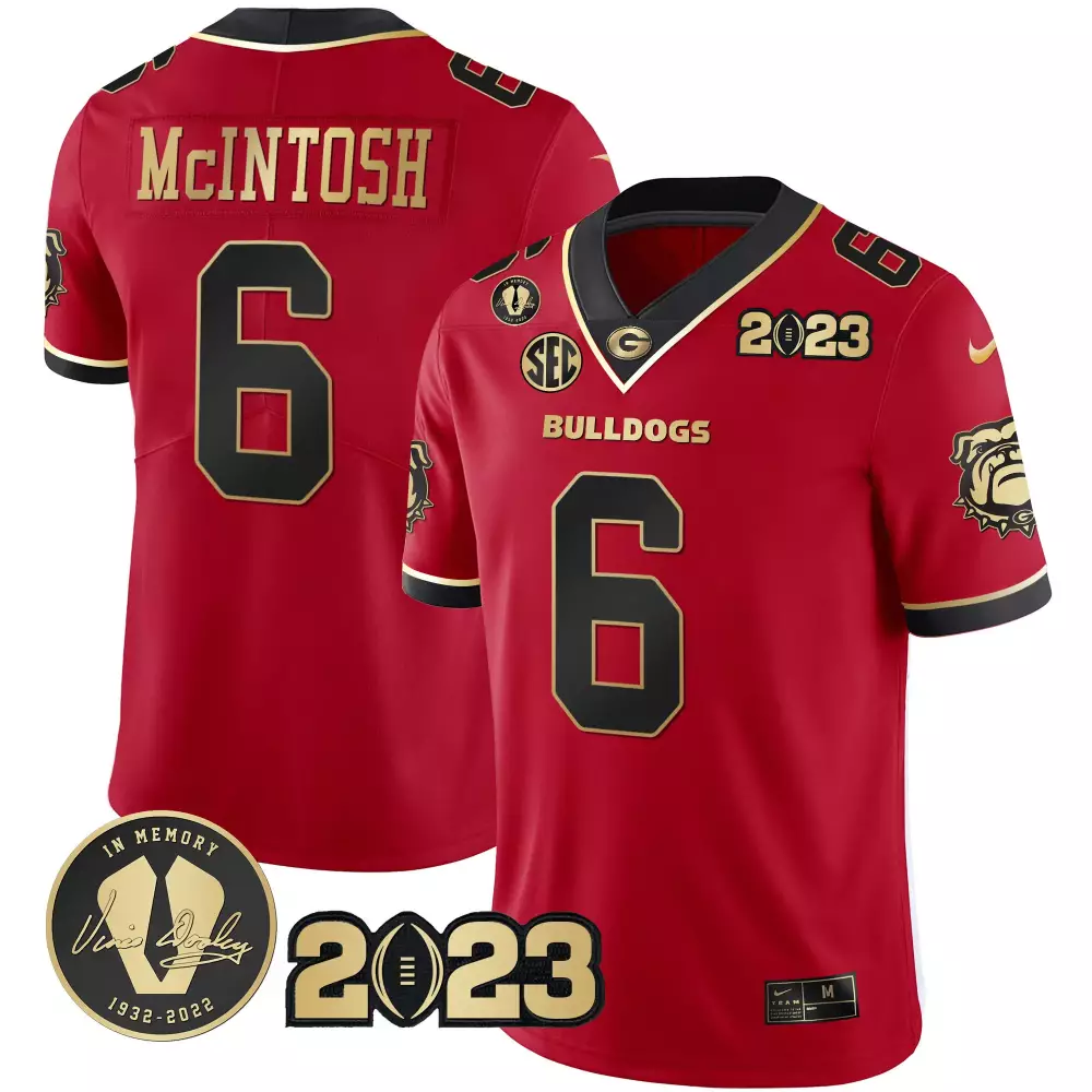 McIntosh 6 Georgia Bulldogs 2023 Men's Red Vapor Jersey | In Memory Patch | All Stitched Style | For Men, Women & Youth