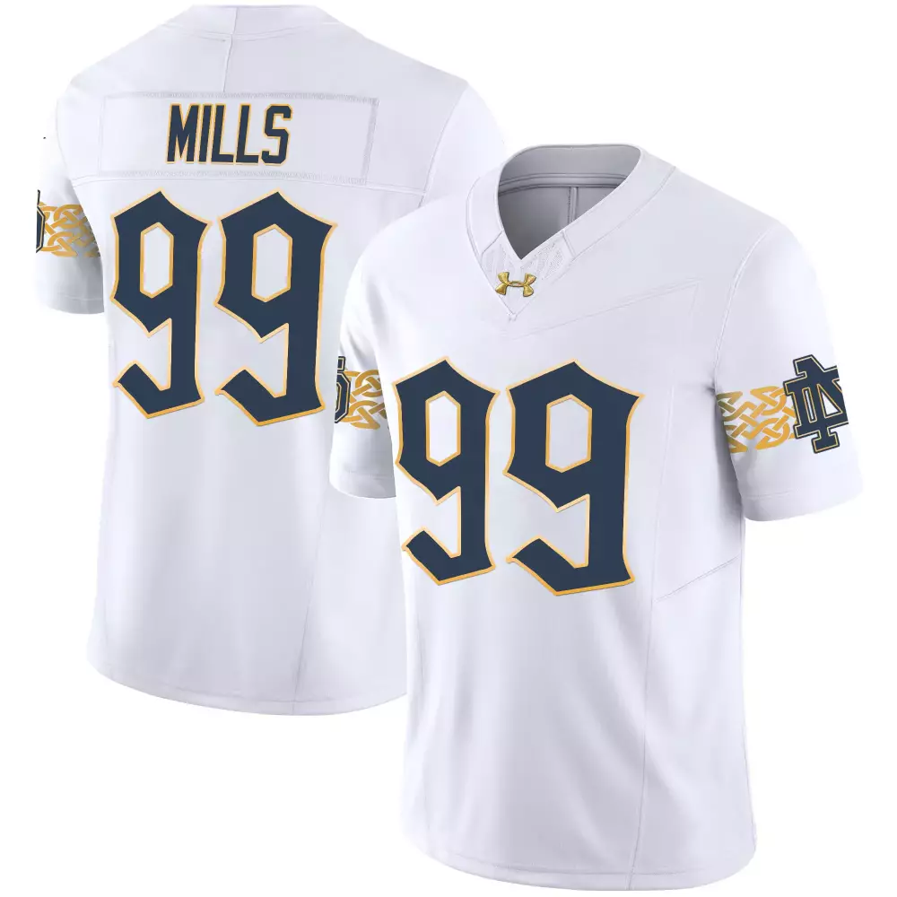 Mills 99 Notre Dame 2023 White Edition All Stitched Vapor Jersey | Fan Gear for Game Day | For Men, Women & Youth