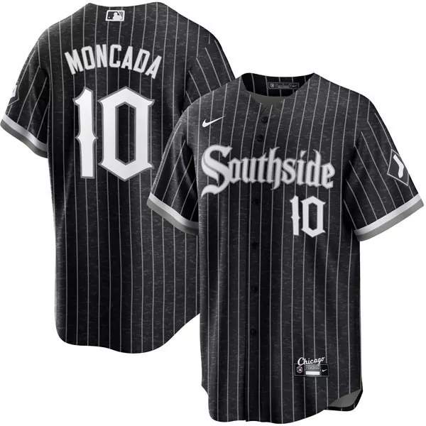 Moncada 10 Chicago White Sox 2023 Stitched Vapor Jersey | Black Pinstripe Style | Replica Fan Gear for Men, Women & Youth
