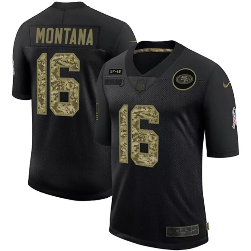 Montana 16 San Francisco 49ers 2019 Black Stitched Jersey | 75th Anniversary Patch Fan Gear | For Men, Women & Youth