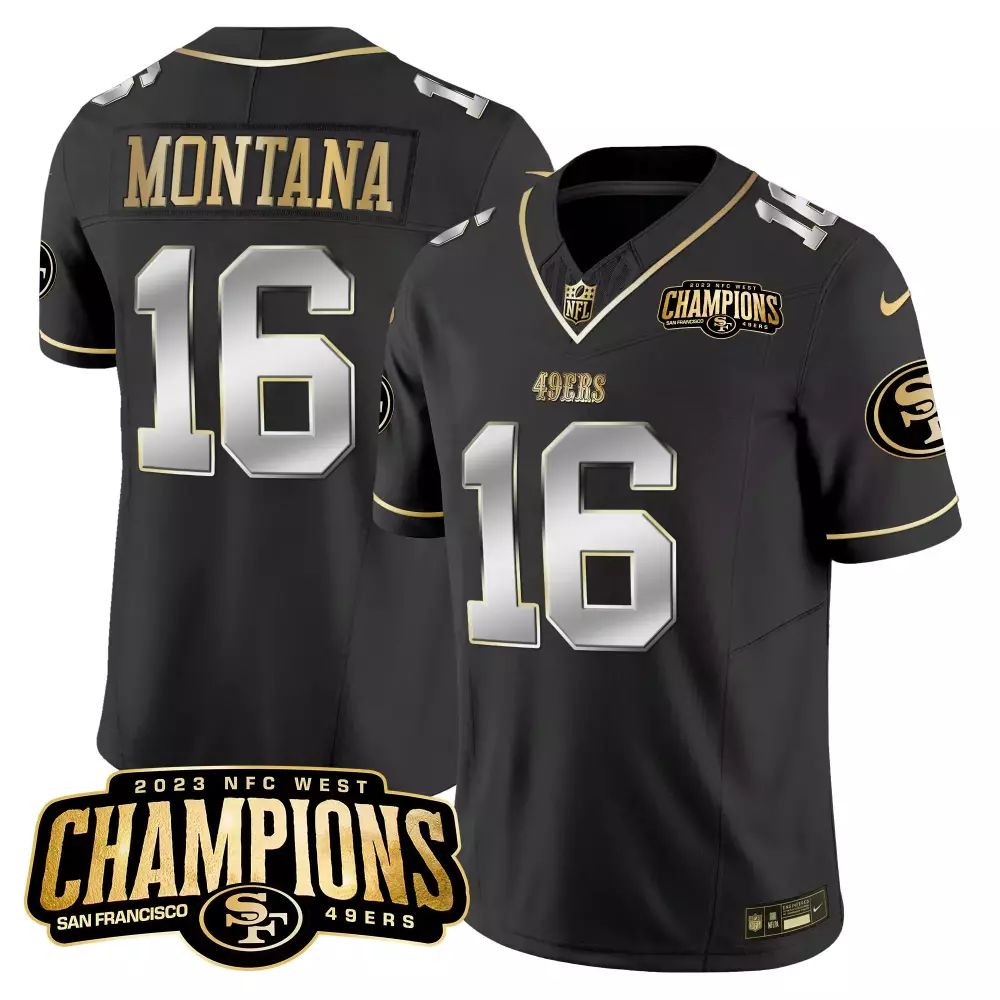 Montana 16 San Francisco 49ers 2023 Champions Edition Jersey | All Stitched Vapor Black | Limited Edition Fan Gear | For Men, Women & Youth