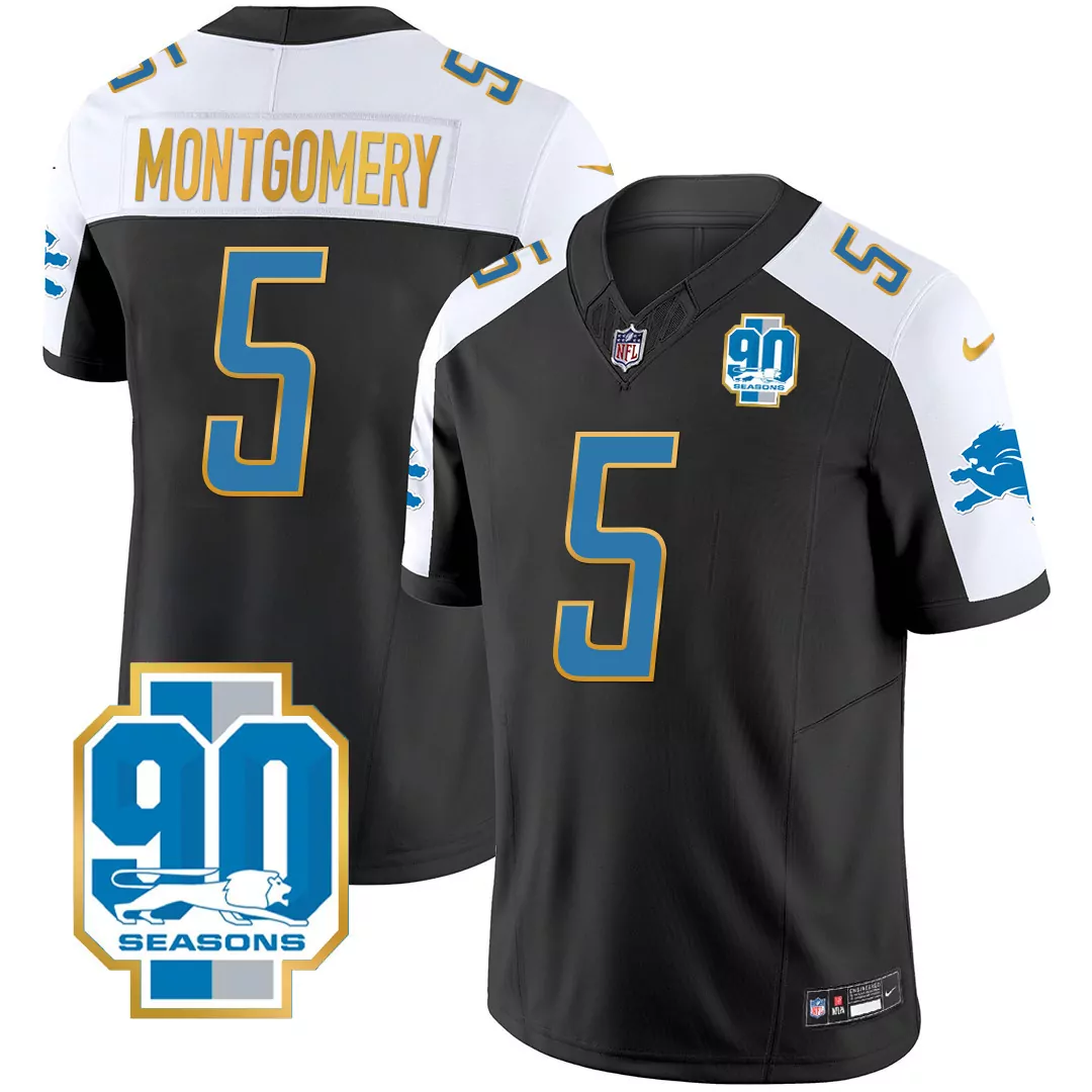 montgomery 5 detroit lions 2023 men s 90 seasons all stitched vapor jersey black