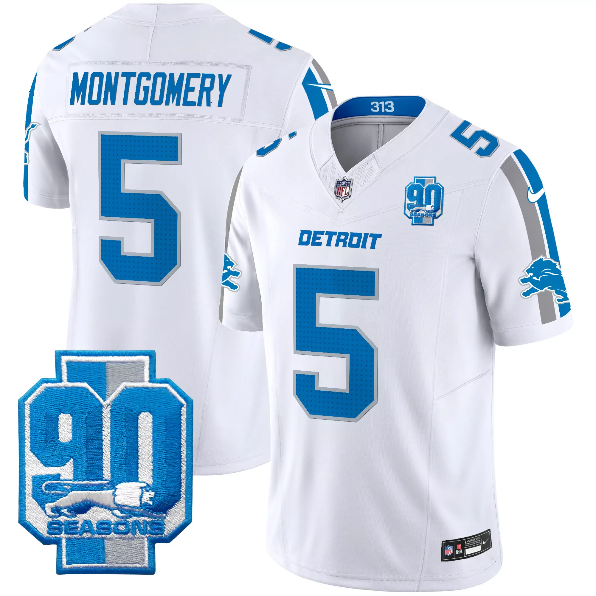 montgomery 5 detroit lions 2023 men s all stitched vapor jersey 90 seasons edition white