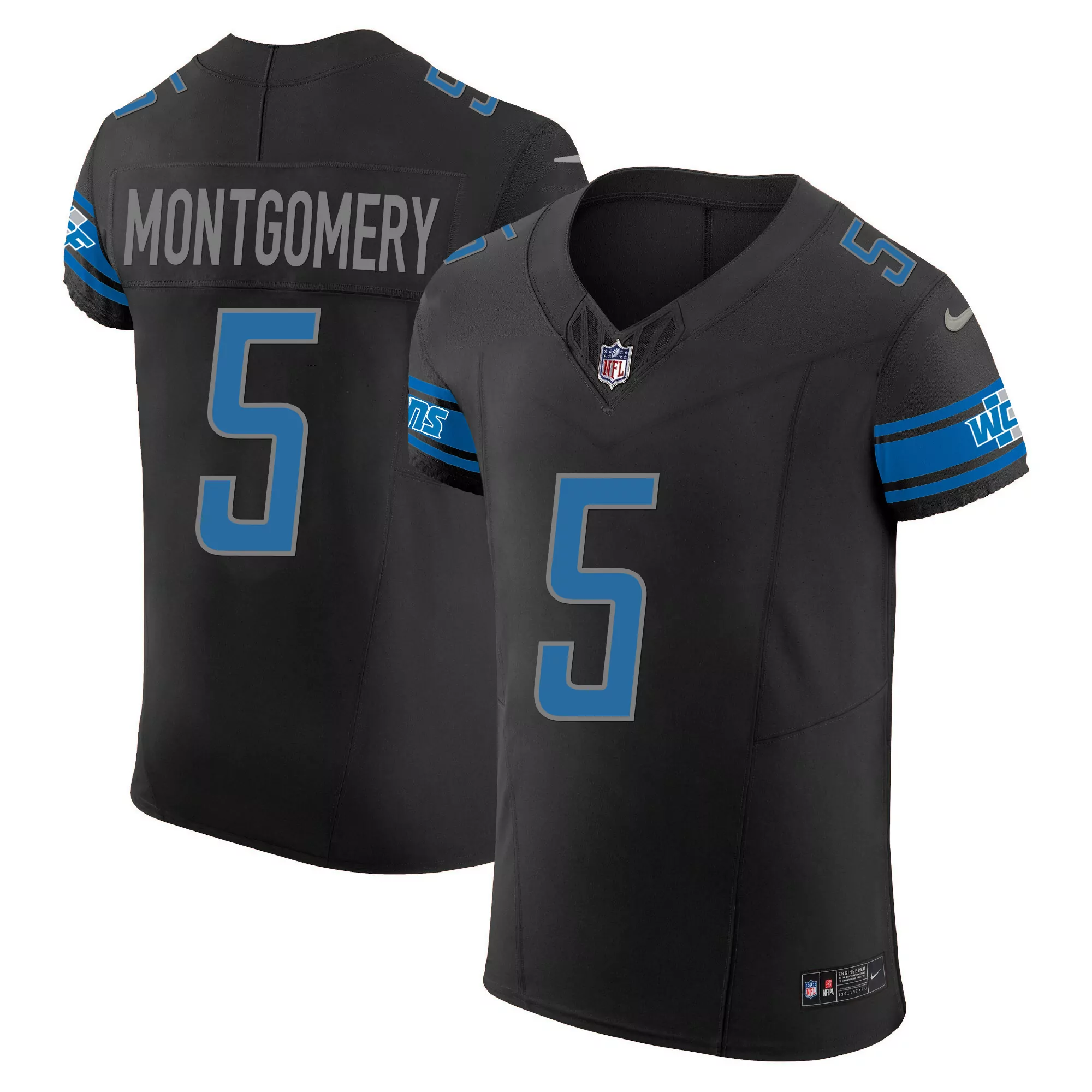 montgomery 5 detroit lions 2023 men s all stitched vapor jersey black blue