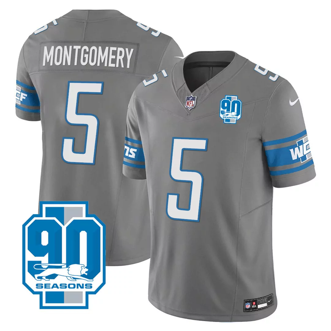 montgomery 5 detroit lions 2023 men s all stitched vapor jersey gray 90 seasons edition 3