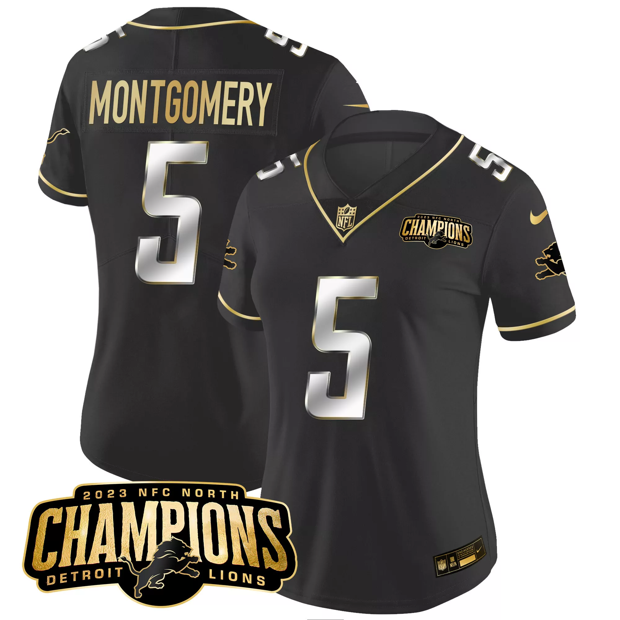 montgomery 5 detroit lions 2023 women s all stitched vapor jersey champions black