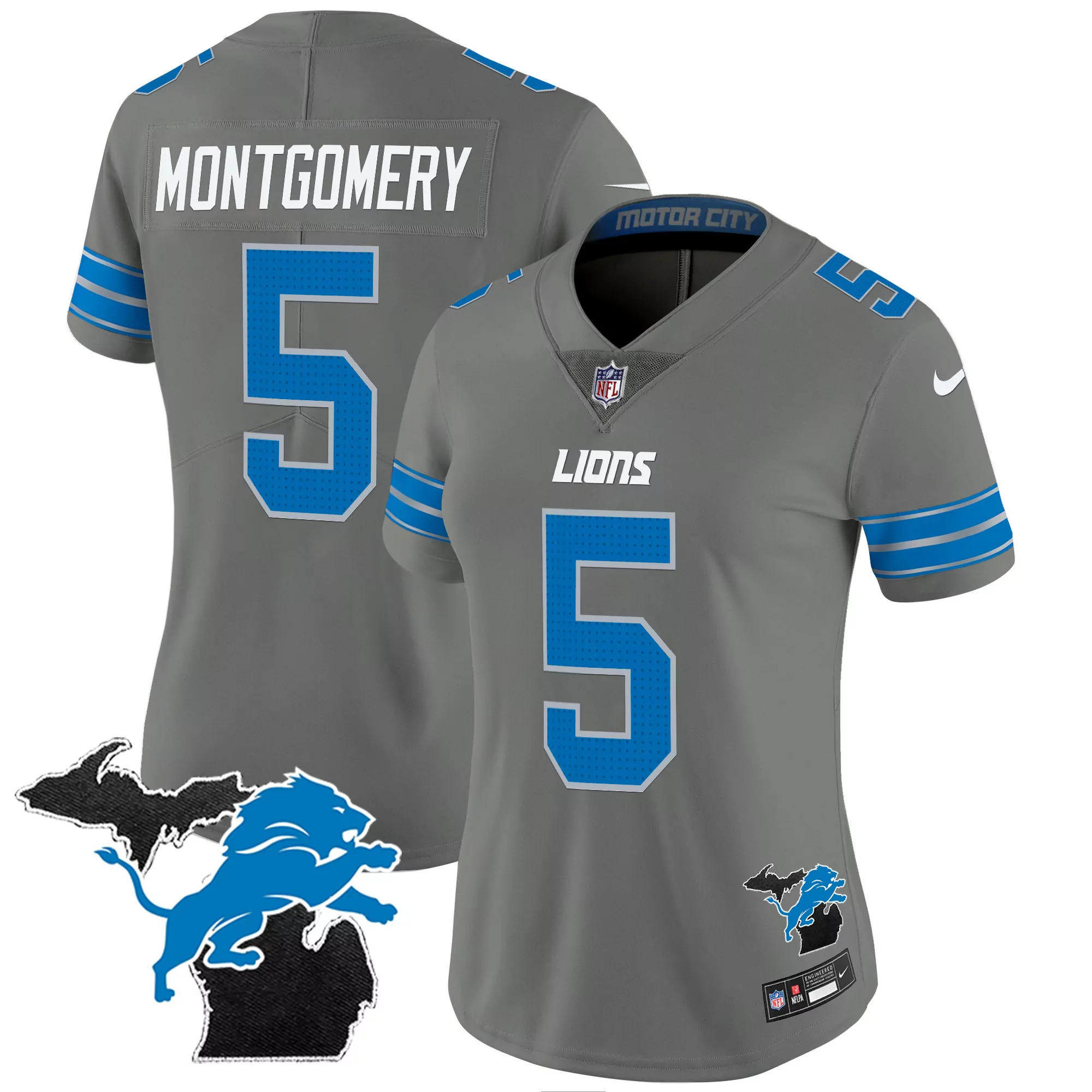 montgomery 5 detroit lions 2023 women s all stitched vapor jersey motor city gray