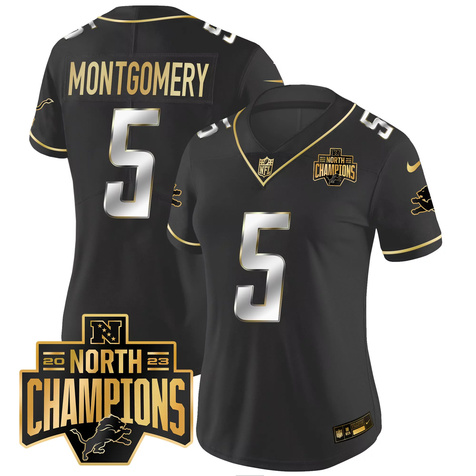 montgomery 5 detroit lions 2023 women s north champions all stitched vapor jersey