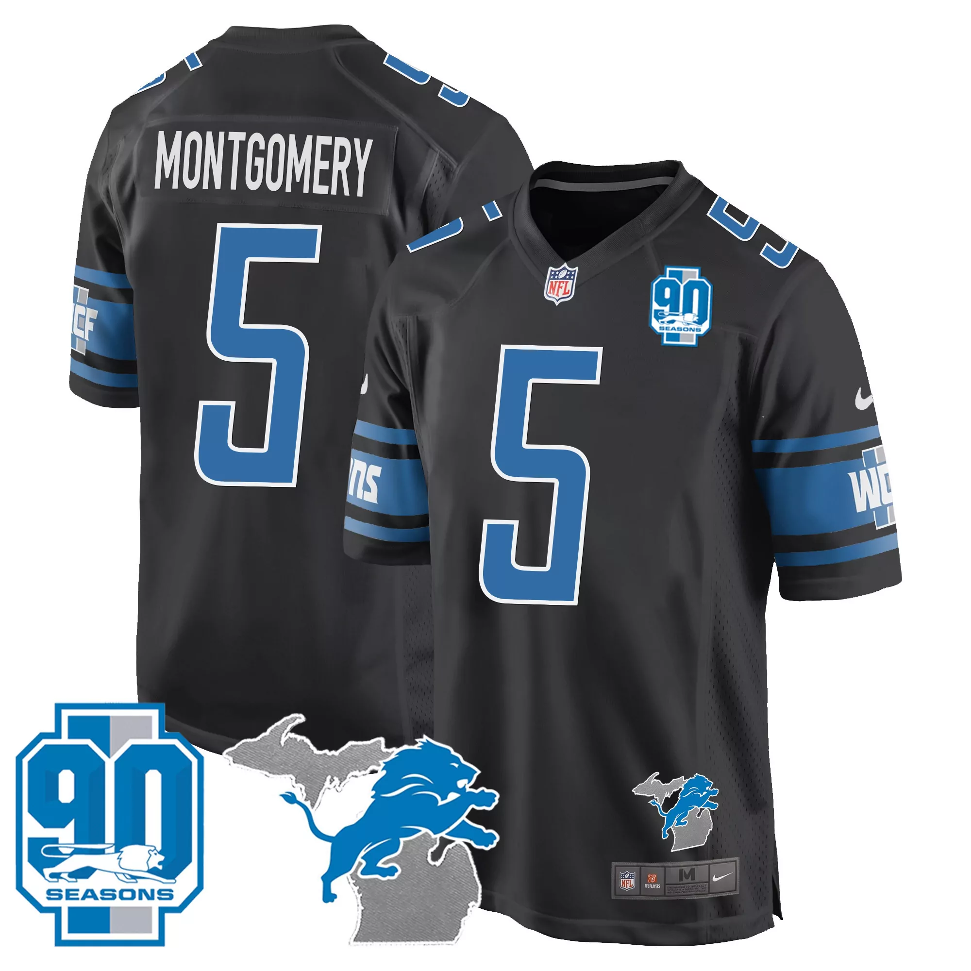 montgomery 5 detroit lions 90 seasons black all stitched vapor jersey