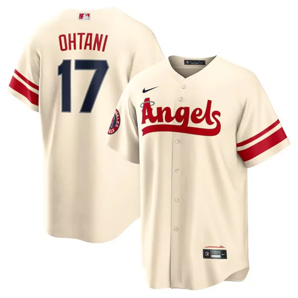 ohtani 17 los angeles angels 2023 men s all stitched vapor jersey cream red