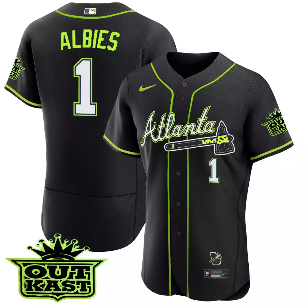 Ozzie Albies 1 Atlanta 2023 Stitched Vapor Jersey | Black Green Outkast Edition | Limited Edition Fan Gear | For Men, Women & Youth