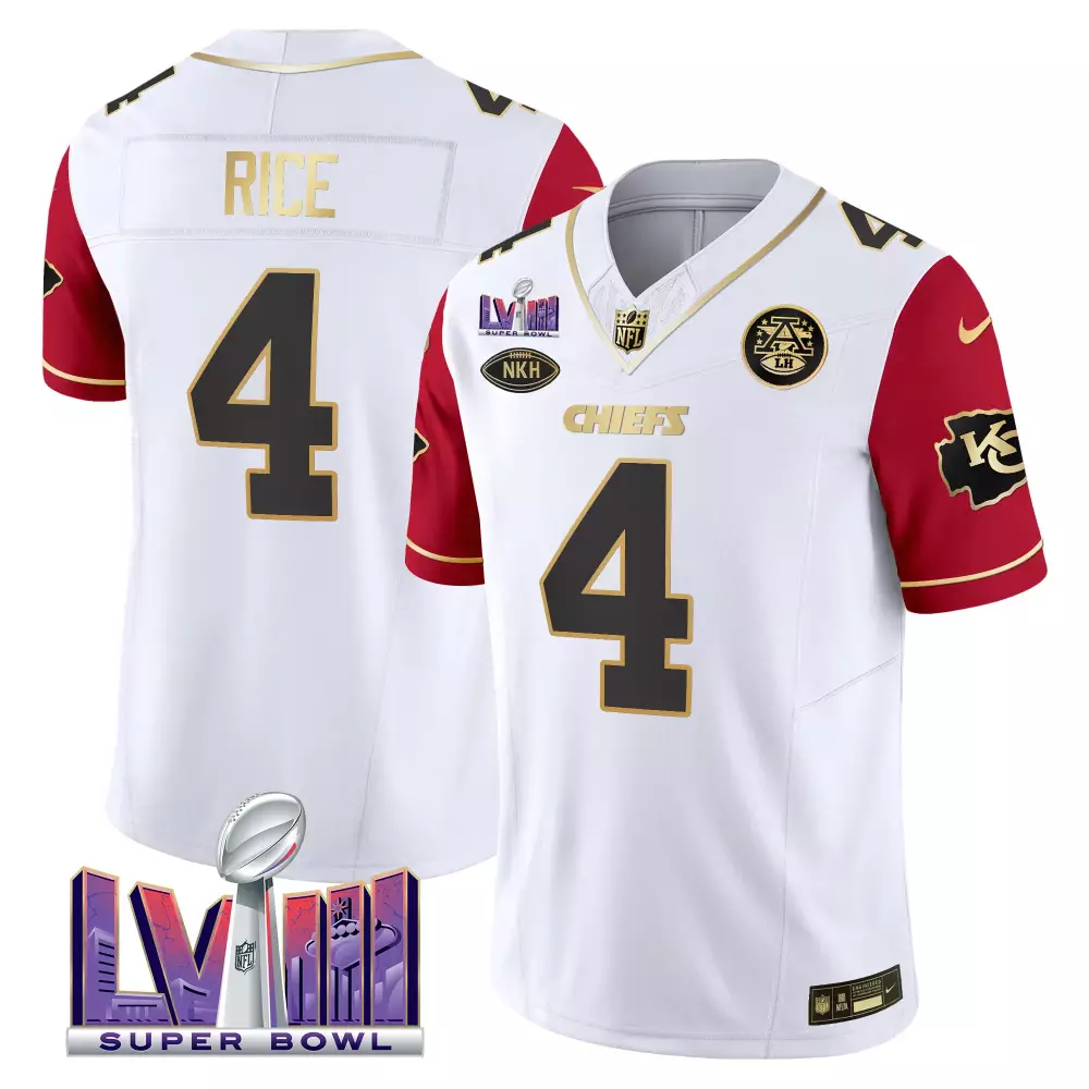 Rice 4 Chiefs 2023 Men's Stitched Vapor Jersey | Super Bowl Edition White Red | Fan Gear for Men, Women & Youth