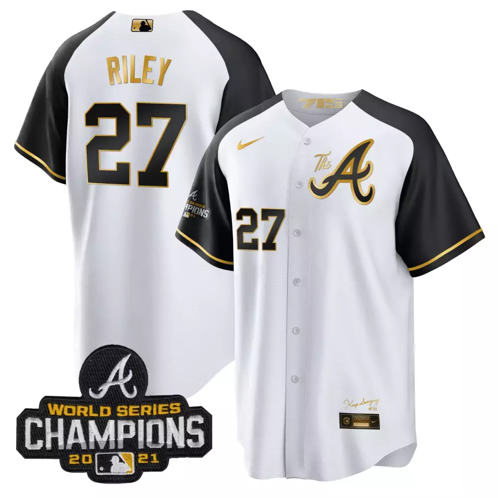 Riley 27 Atlanta Braves 2021 Men's All Stitched Vapor Jersey | White Champions Edition Fan Gear for Men, Women & Youth