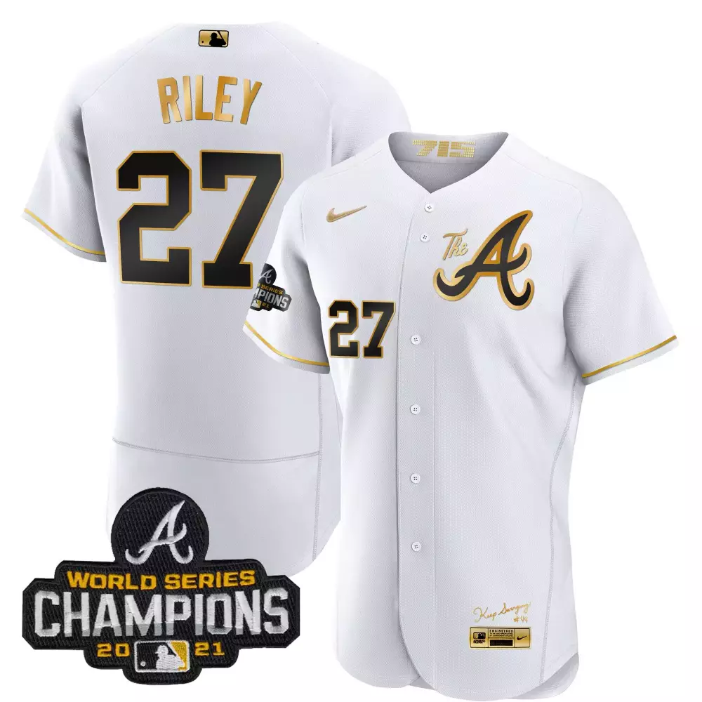 Riley 27 Atlanta Braves 2021 Men's All Stitched Vapor Jersey | White Champions Edition Fan Gear for Men, Women & Youth