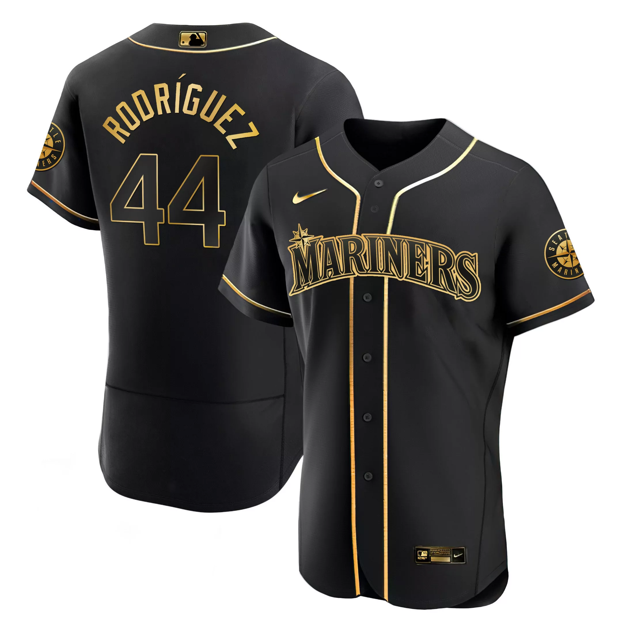 rodrguez 44 seattle mariners 2023 men s all stitched vapor jersey black gold edition