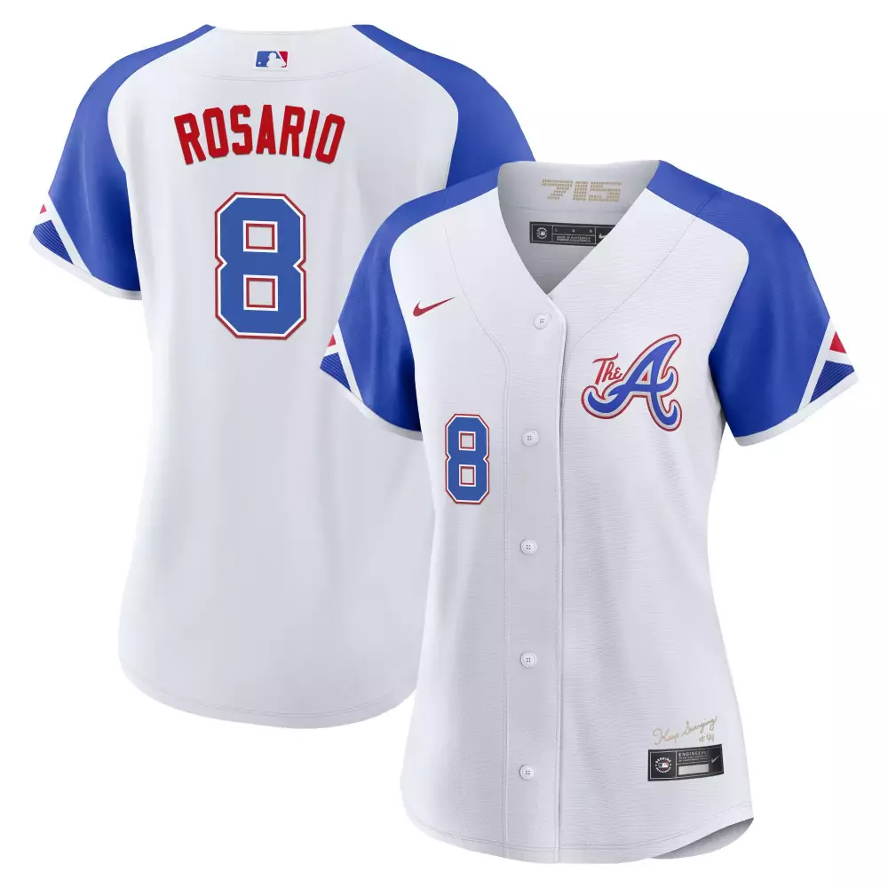 Rosario 8 Atlanta Braves 2023 White Stitched Jersey | Name Patch | Game Day Outfit for Men, Women & Youth