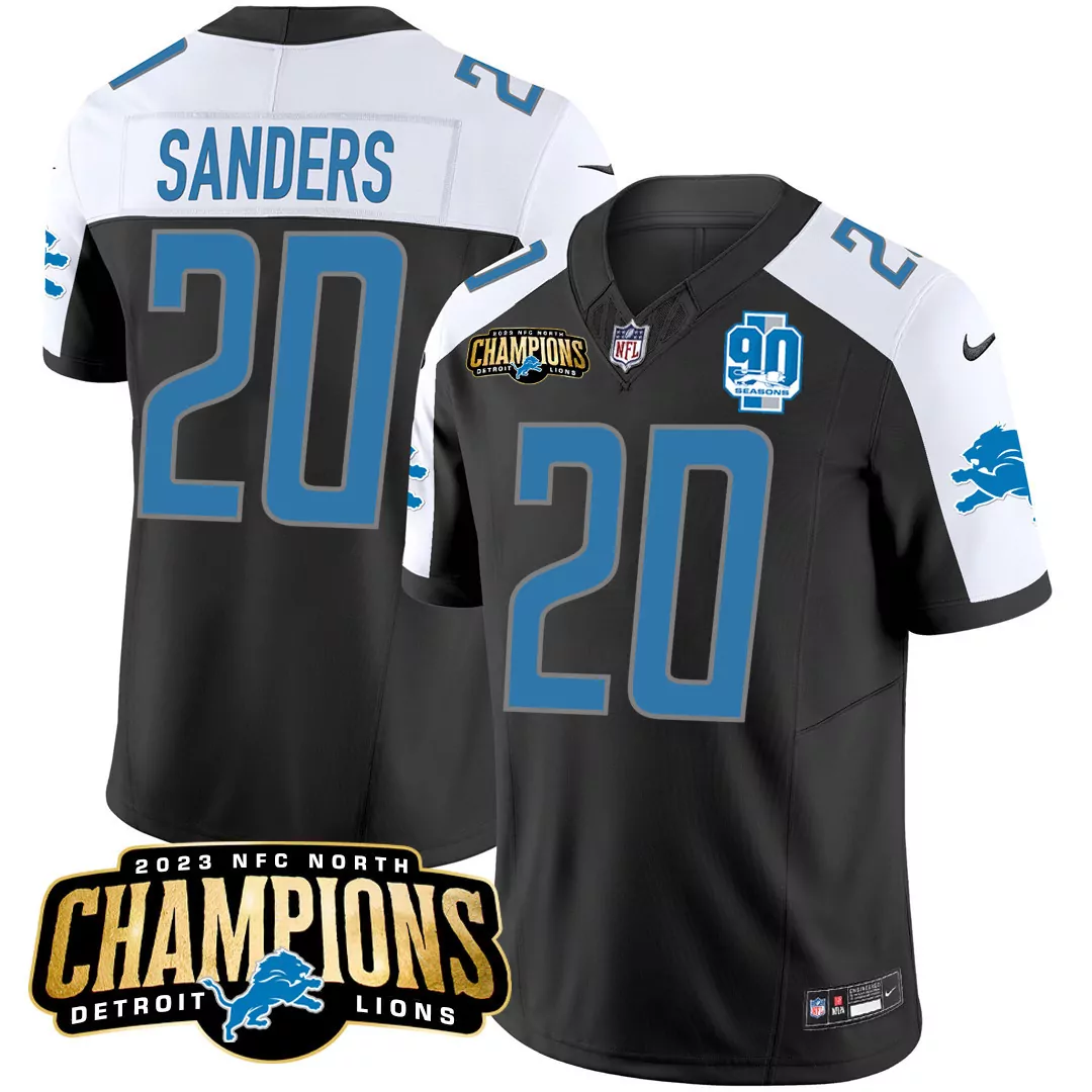 sanders 20 detroit lions 2023 men s all stitched vapor jersey champions edition black
