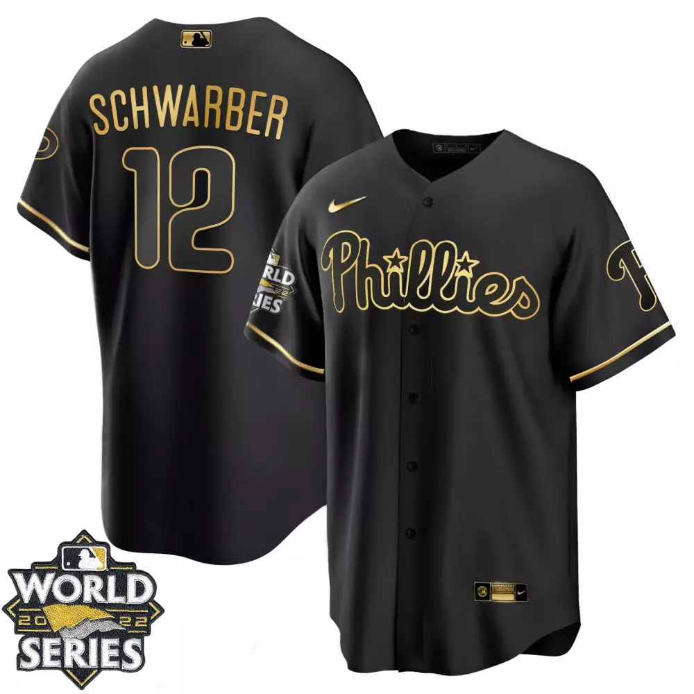 schwarber 12 phillies 2022 men s black all stitched vapor jersey world series edition