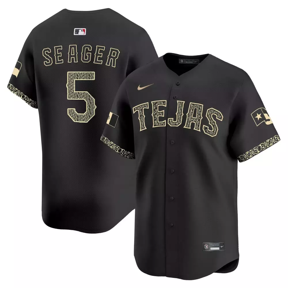 seager 5 texas rangers 2023 men s all stitched vapor jersey black champions patch