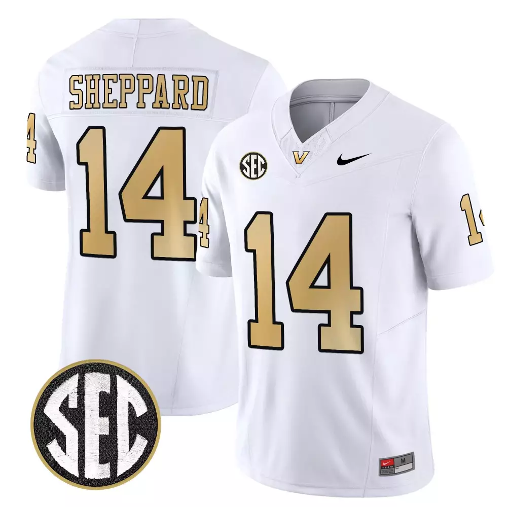 sheppard 14 vanderbilt 2023 men s all stitched vapor jersey white sec edition