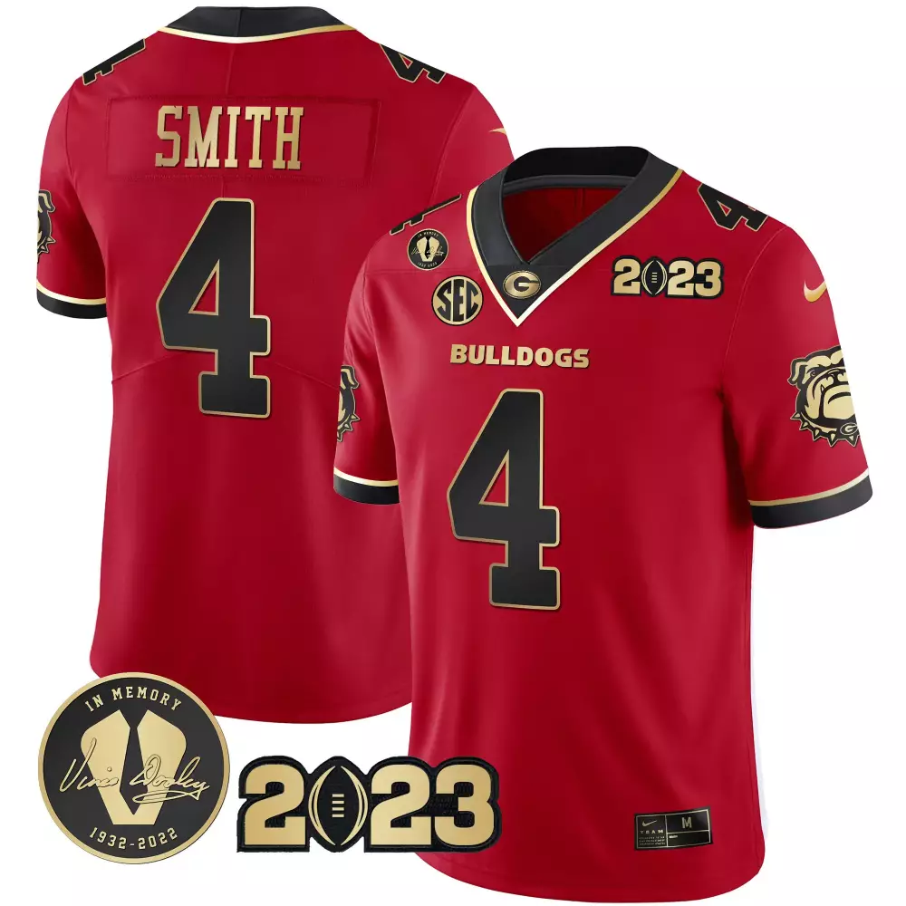 Smith 4 Georgia Bulldogs 2023 Black Red Jersey | All Stitched Vapor Style | In Memory Patch Fan Gear for Men, Women & Youth