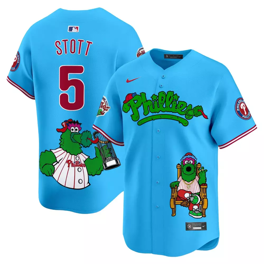 Stott 5 Philadelphia Phillies 2023 Men's Stitched Vapor Jersey | Blue | Game Day Outfit | For Men, Women & Youth