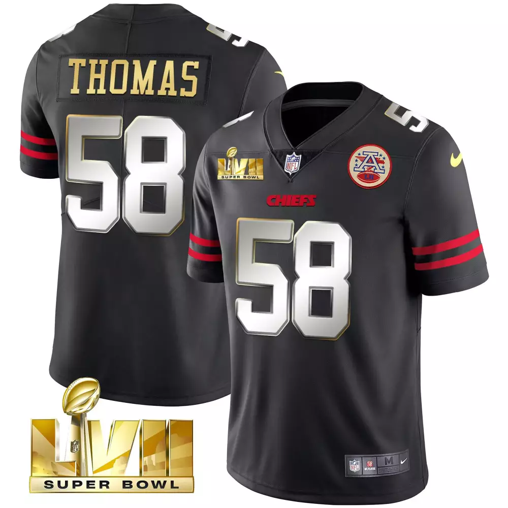 Thomas 58 Kansas City Chiefs 2023 Super Bowl Jersey | Black Stitched Vapor | Limited Edition Fan Gear | For Men, Women & Youth