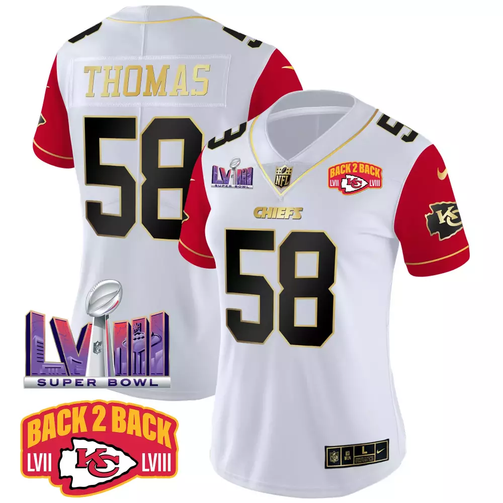 Thomas 58 Kansas City Chiefs 2023 Women's Stitched Vapor Jersey | Back 2 Back Edition | Fan Gear for Women & Youth