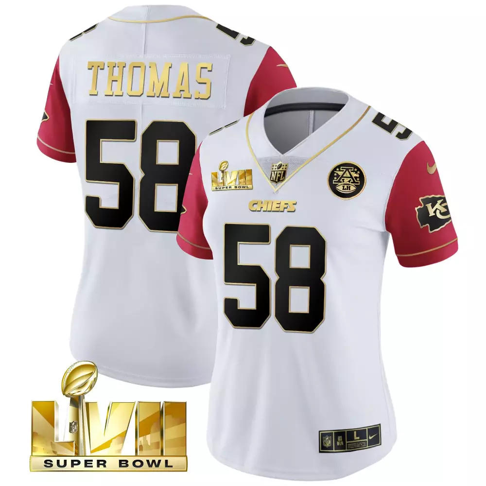 Thomas 58 Kansas City Chiefs 2023 Women's Stitched Vapor Jersey | Super Bowl Edition | Replica Fan Gear | For Men, Women & Youth