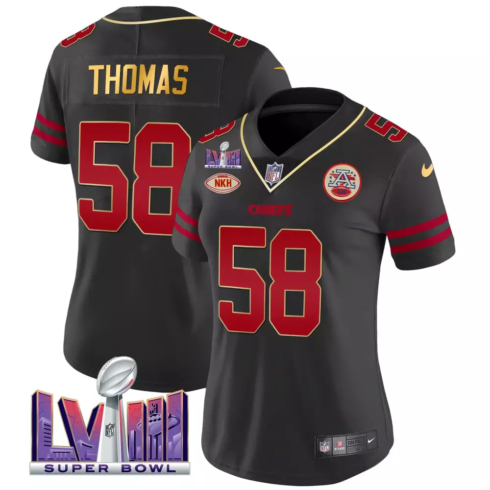 Thomas 58 Kansas City Chiefs 2023 Women's Stitched Vapor Jersey | Red Super Bowl Edition | Replica Fan Gear | For Men, Women & Youth