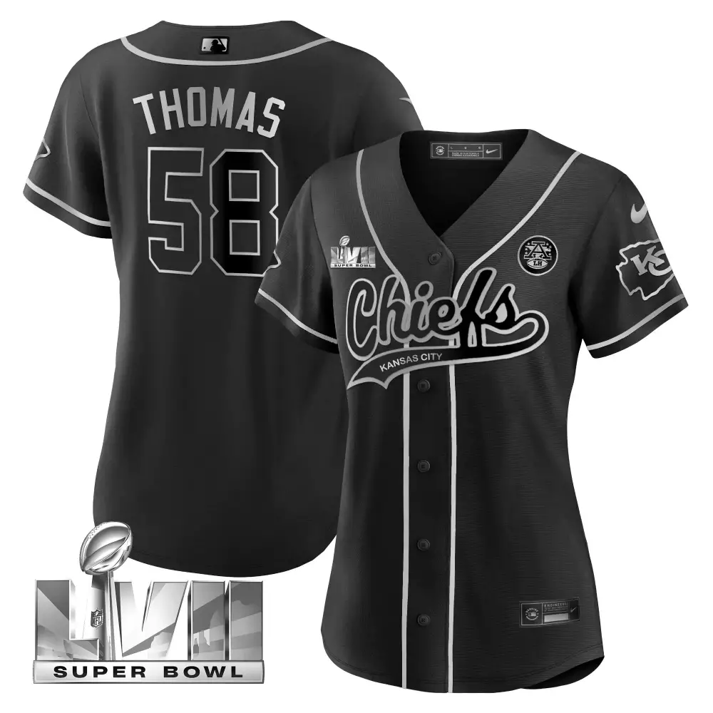 Thomas 58 Kansas City Chiefs 2023 Women's Super Bowl All Stitched Vapor Jersey | Black | Replica Fan Gear | For Men, Women & Youth