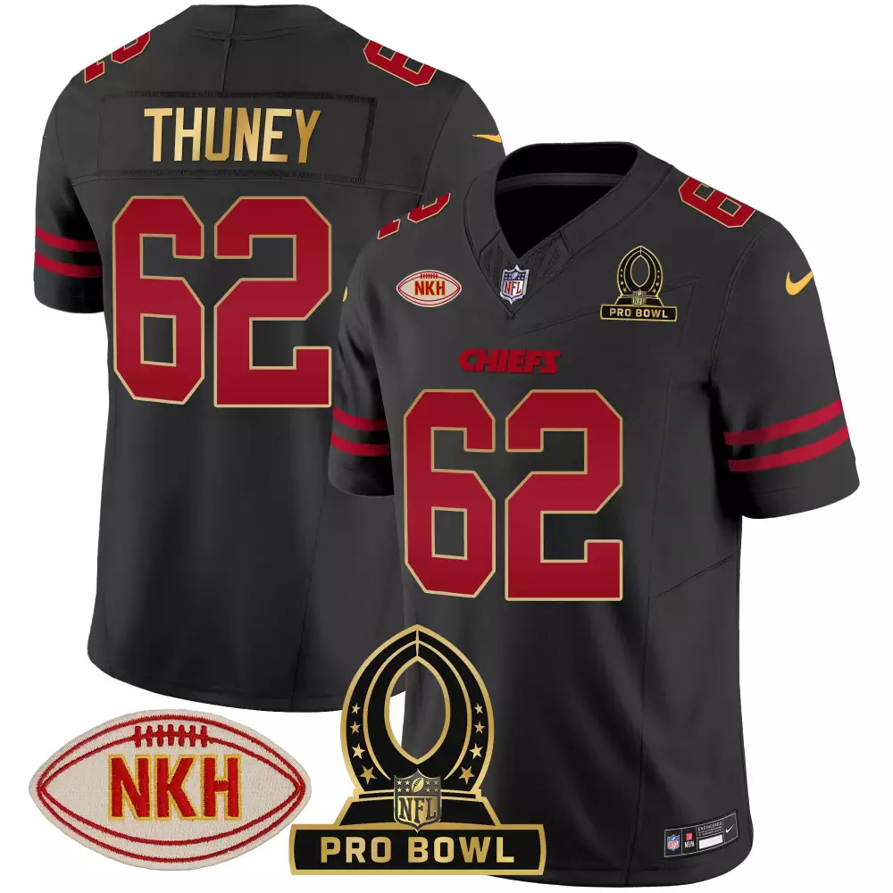 Thuney 62 Kansas City Chiefs 2023 Men's Pro Bowl Vapor Jersey | Black NKH Edition | All Stitched Fan Gear for Men, Women & Youth