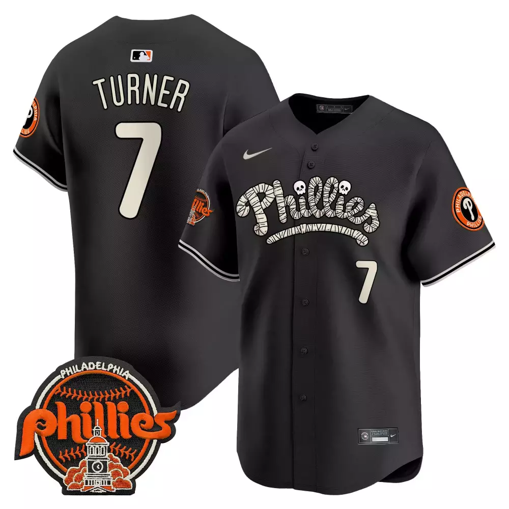 Turner 7 Philadelphia Phillies 2023 Black Edition Vapor Jersey | All Stitched Fan Gear for Men, Women & Youth