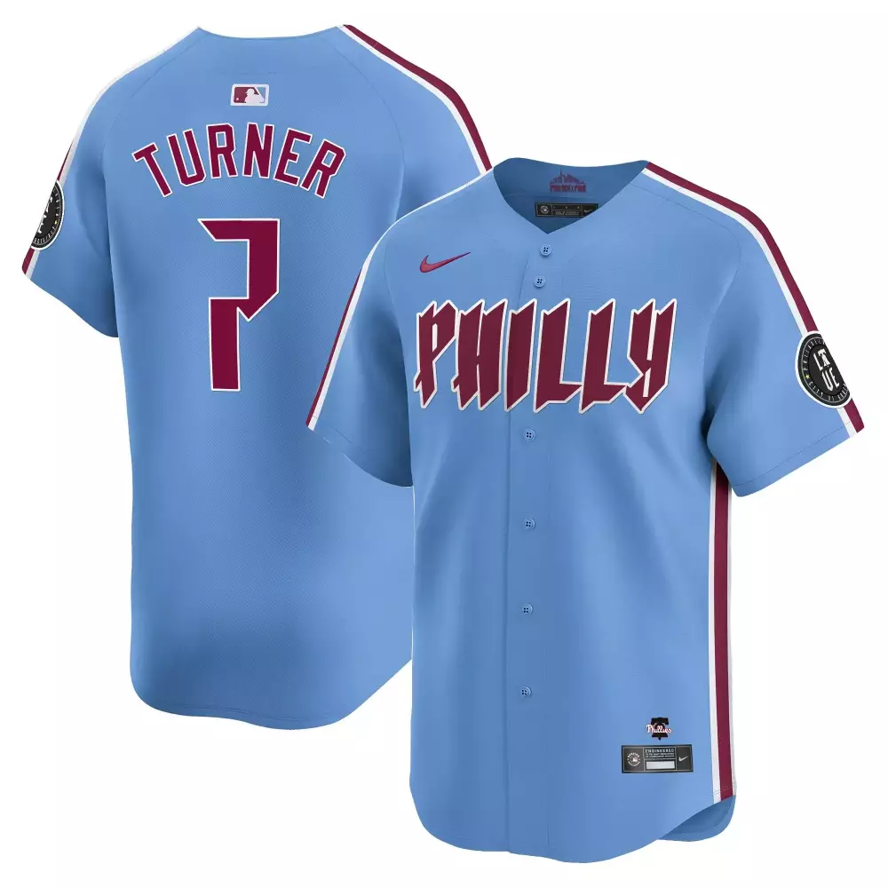 Turner 7 Philadelphia Phillies 2023 Stitched Vapor Jersey | Light Blue | Replica Fan Gear | For Men, Women & Youth