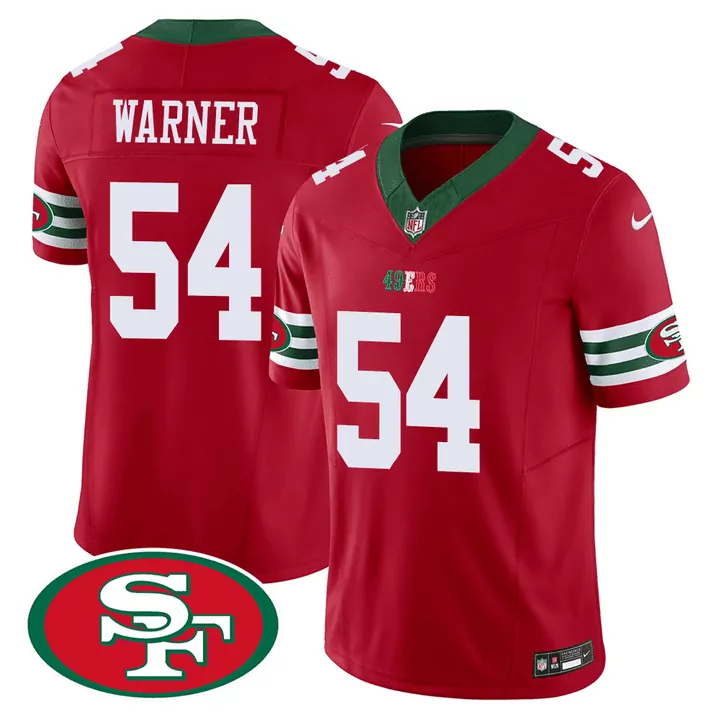 Warner 54 San Francisco 49ers 2023 Red Stitched Jersey | 75th Anniversary Name Patch | For Men, Women & Youth