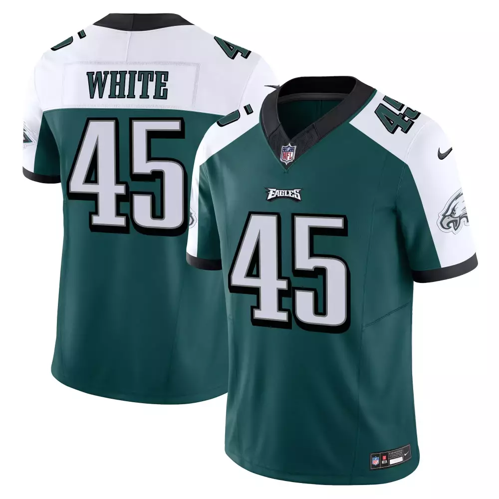 White 45 Philadelphia Eagles 2023 Stitched Vapor Jersey | Green & White Edition for Men, Women & Youth