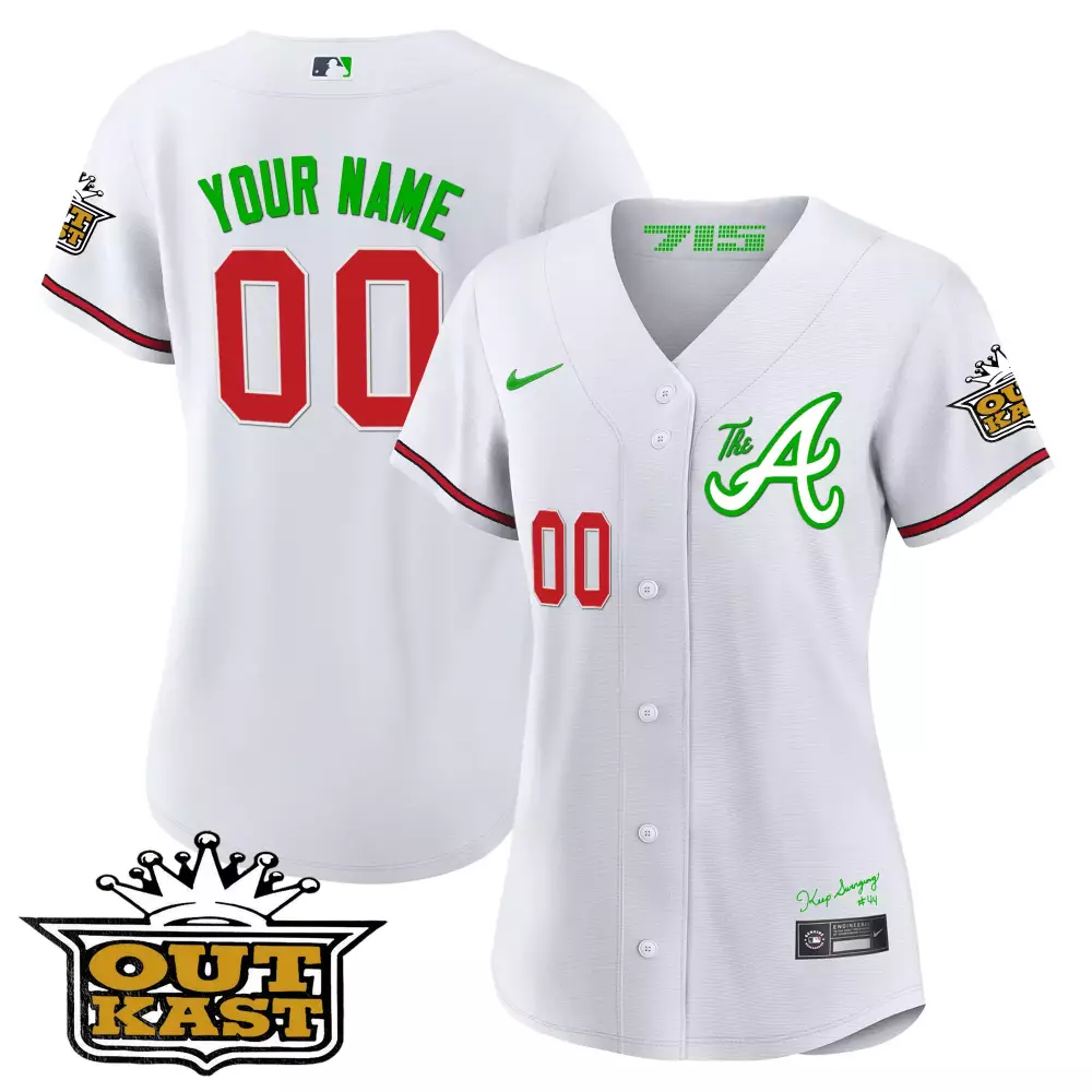 Your Name 00 Atlanta Braves 2023 Women's Stitched Vapor Jersey | White & Peach | Fan Gear for Women, Men & Youth