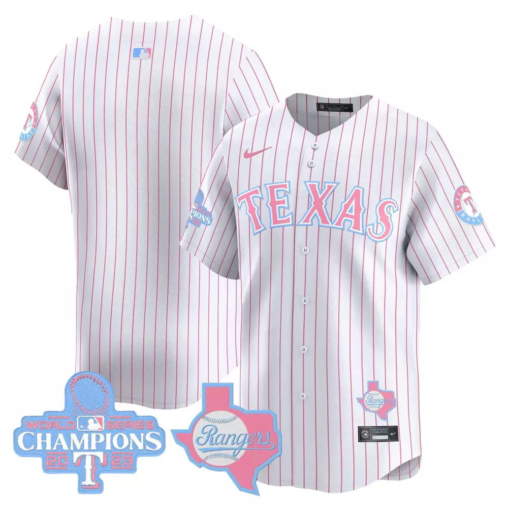 Texas Rangers 2023 Vapor Jersey | All Stitched White Pink Edition | For Men, Women & Youth