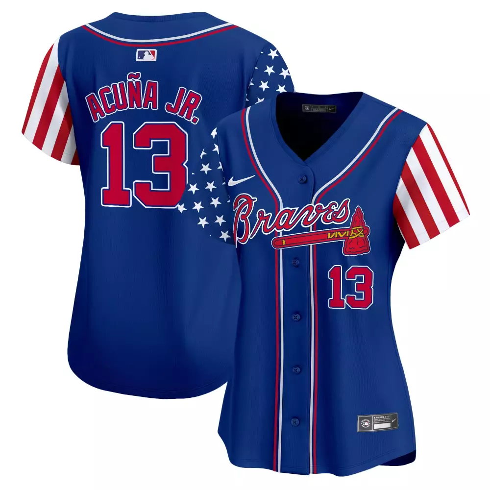 acua jr 13 atlanta braves 2023 women s all stitched vapor jersey blue usa design