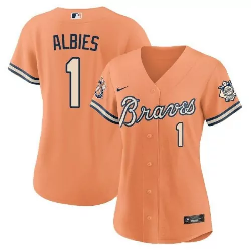 albies 1 atlanta braves 2023 women s all stitched vapor jersey navy peach