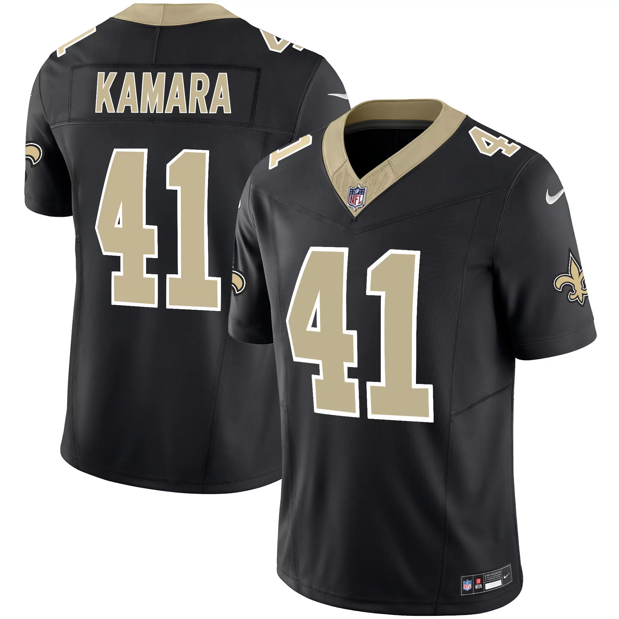 alvin kamara 41 new orleans saints 2023 men s all stitched vapor jersey black 1
