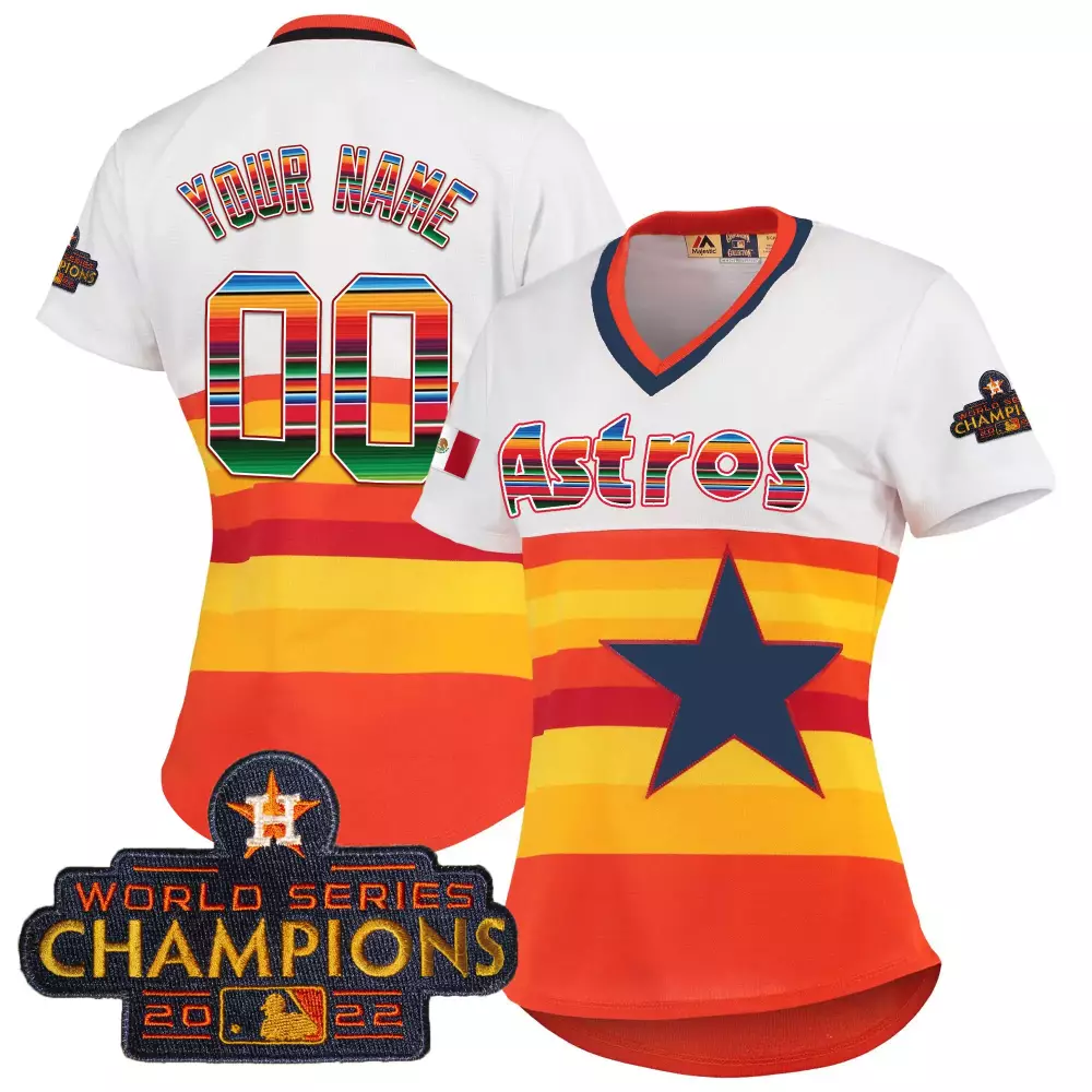 Astros Women's 2022 World Series Champions Stitched Vapor Jersey | Custom 00 Orange & White | For Women & Youth