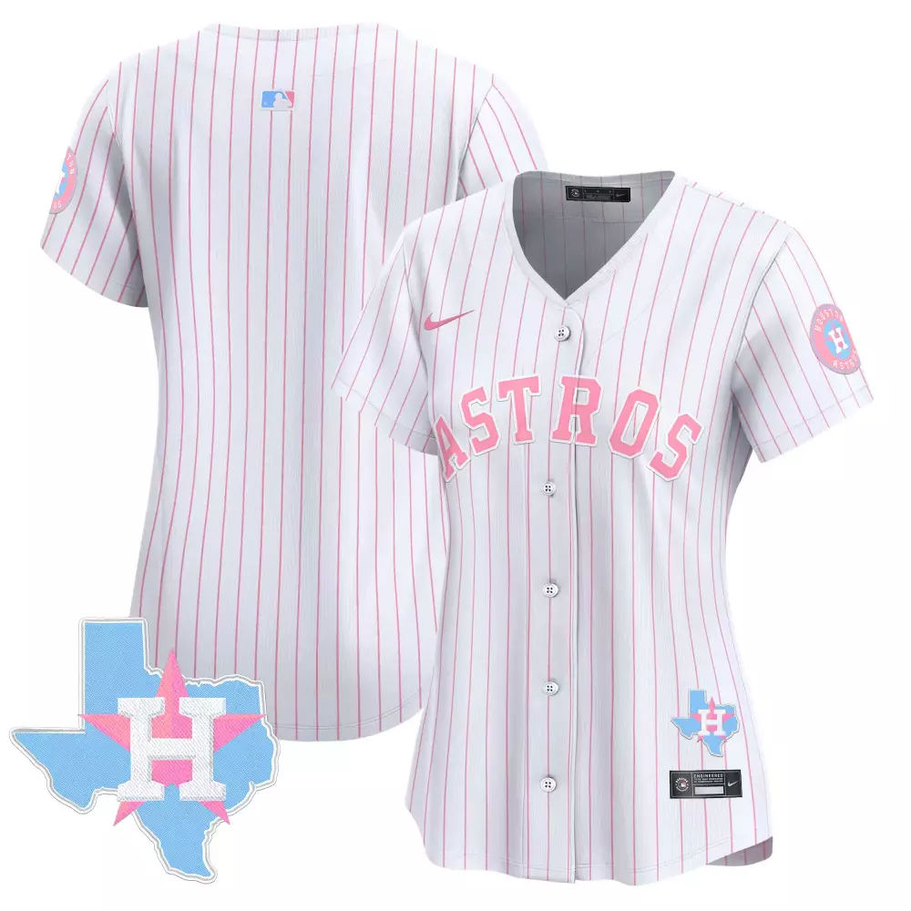 Astros Women's 2023 All Stitched Vapor Jersey | Pink & White Texas Patch | Perfect for Fans | For Men, Women & Youth