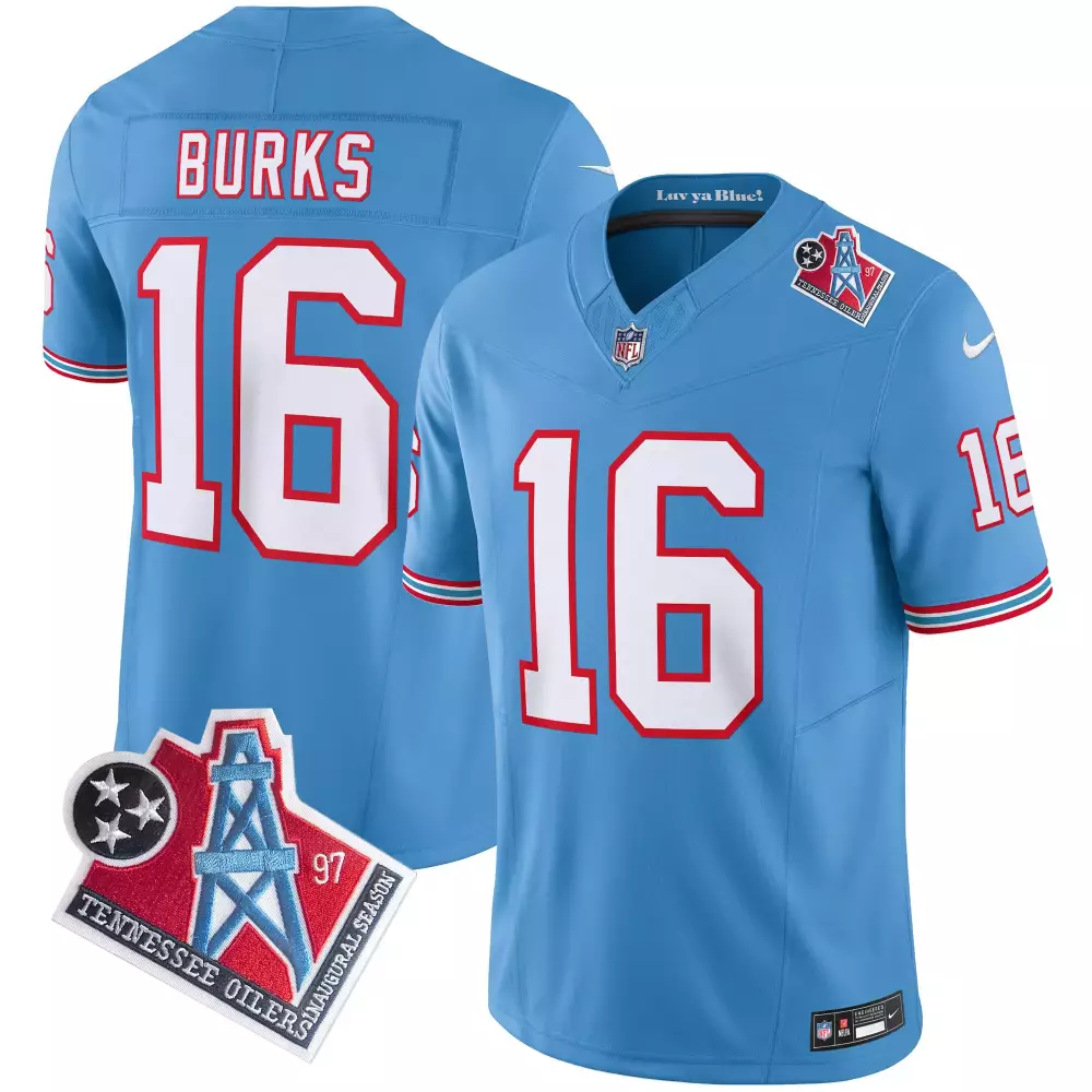 Burks 16 Tennessee Oilers 2023 Men's All Stitched Vapor Jersey | Blue with Patch | For Men