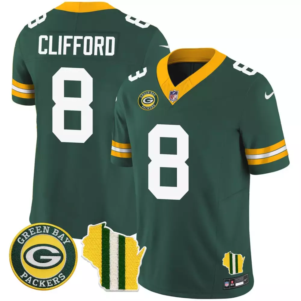 clifford 8 green bay packers 2023 men s all stitched vapor jersey green yellow with patches