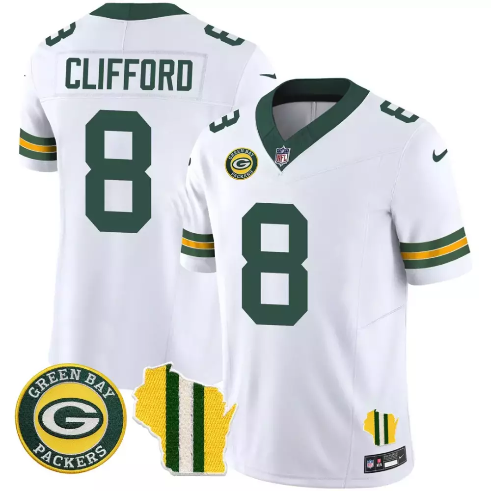 clifford 8 green bay packers 2023 men s all stitched vapor jersey green yellow with patches