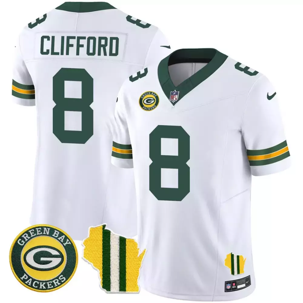 clifford 8 green bay packers 2023 men s all stitched vapor jersey green yellow with patches